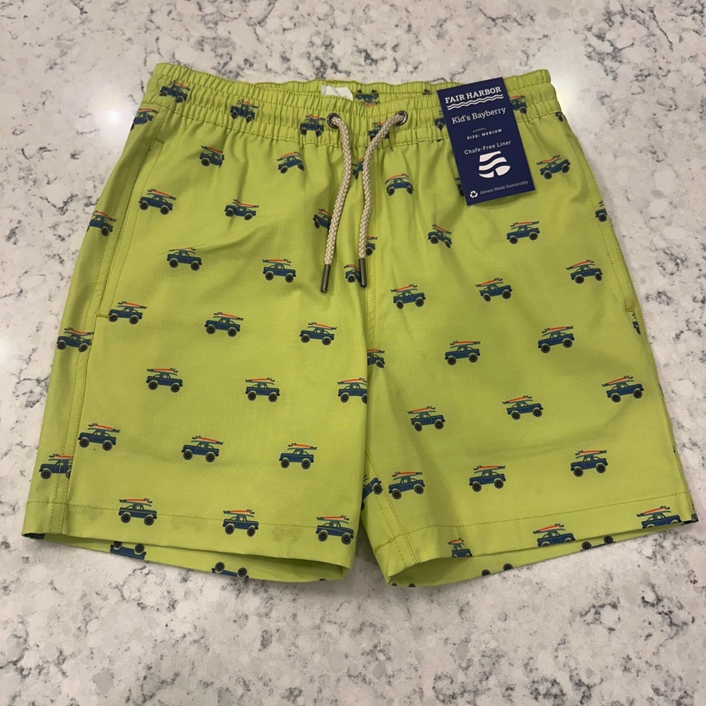 Fair Harbor Kid’s Bayberry Lime Green Surf Truck Swim Shorts
